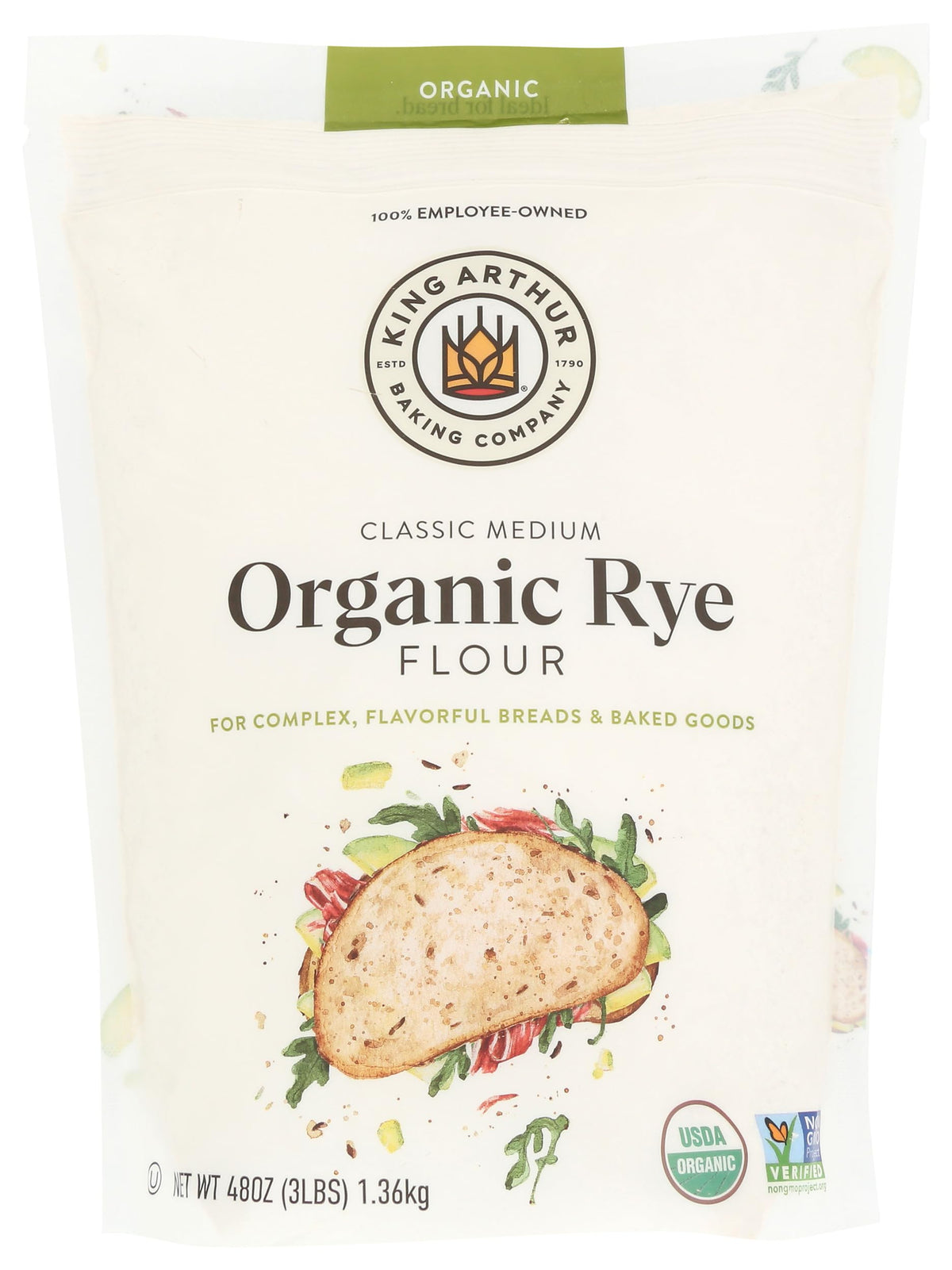 King Arthur Organic Medium Rye Flour bag for rich rye breads