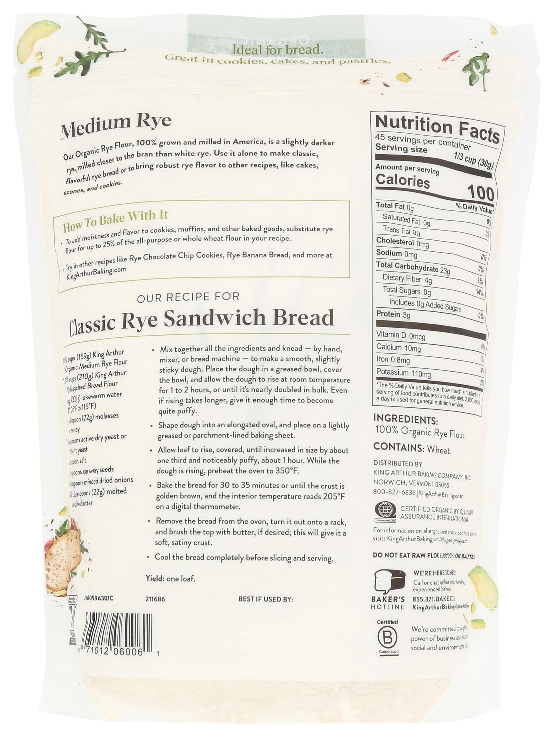 King Arthur Organic Medium Rye Flour bran closeup highlights color and flavor