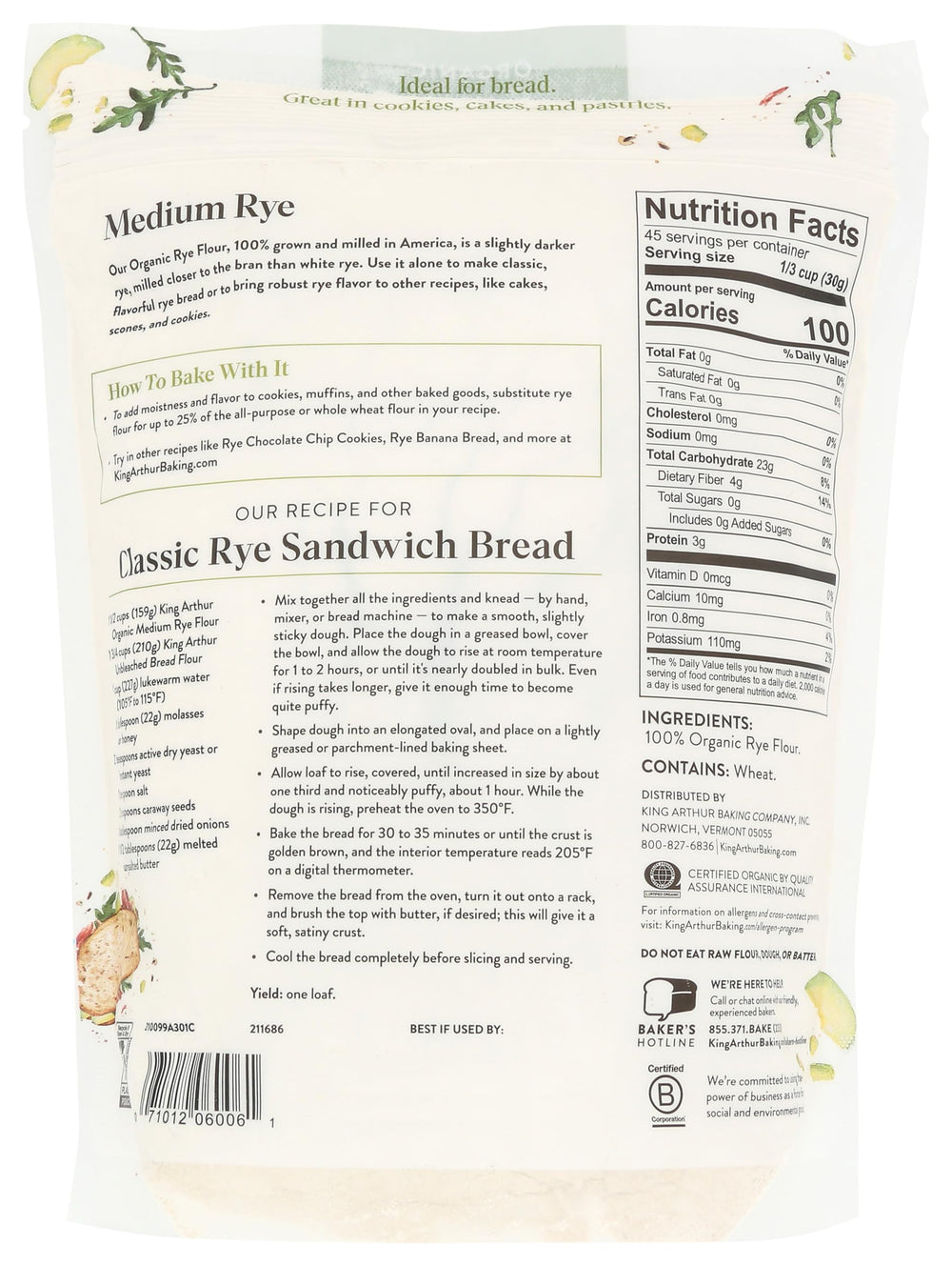 King Arthur Organic Medium Rye Flour bran closeup highlights color and flavor
