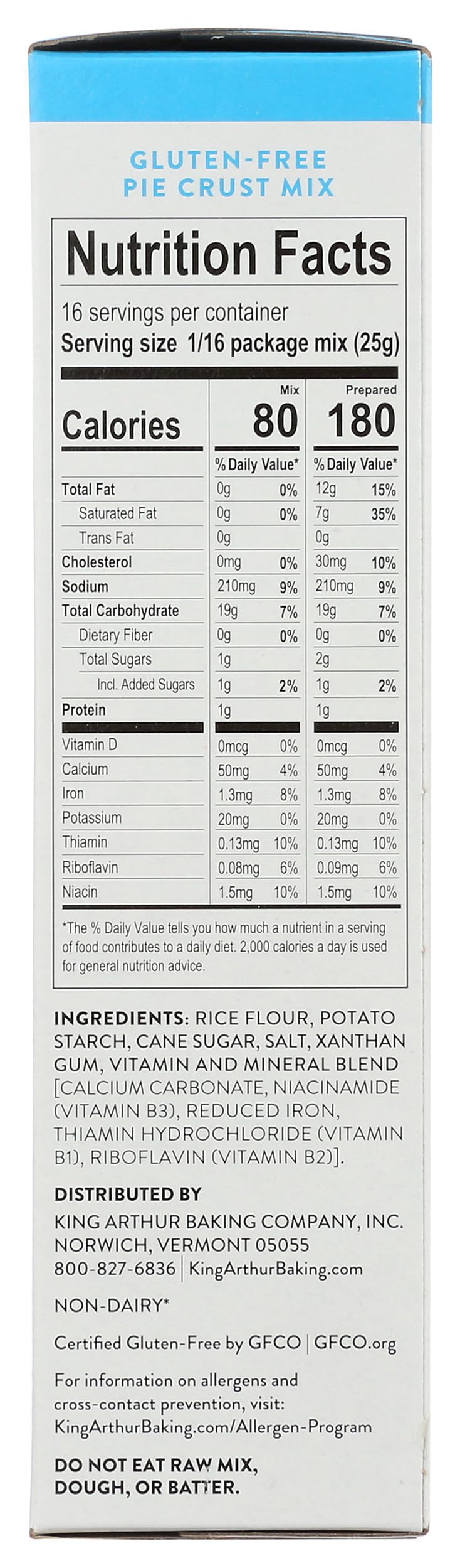 King Arthur gluten-free pie crust mix Non-GMO Project Verified and GFCO certified