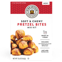 King Arthur pretzel bites kit box front shows complete mix for quick snacking