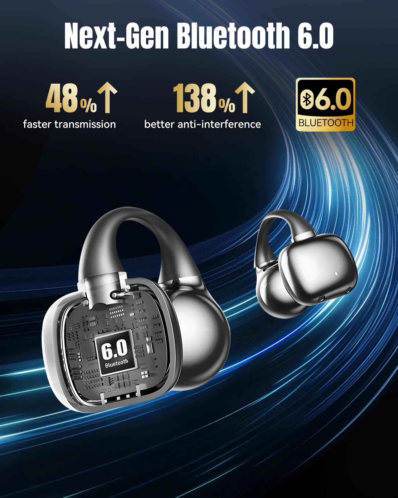 Bluetooth 6.0 with LED display shows battery status.