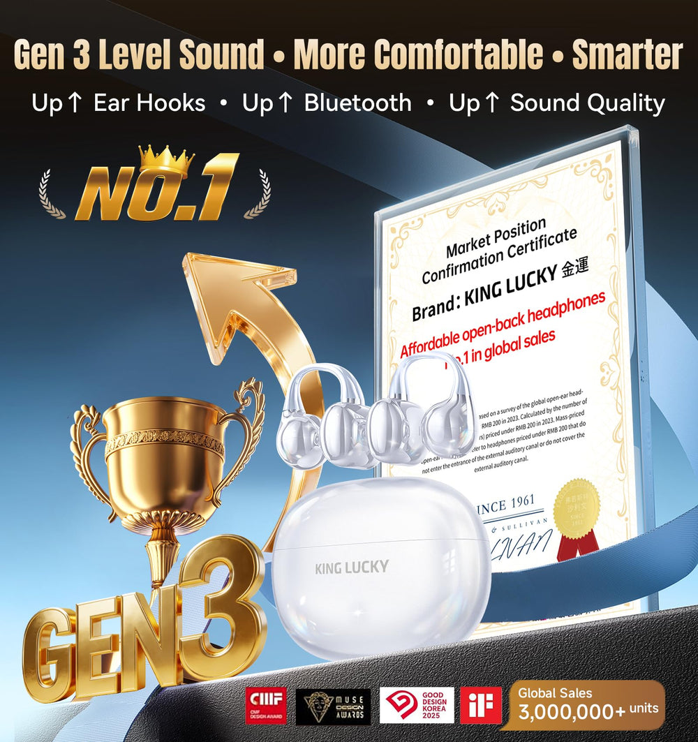 King Lucky Gen 3 extended slim ear hooks ensure secure, pressure-free fit
