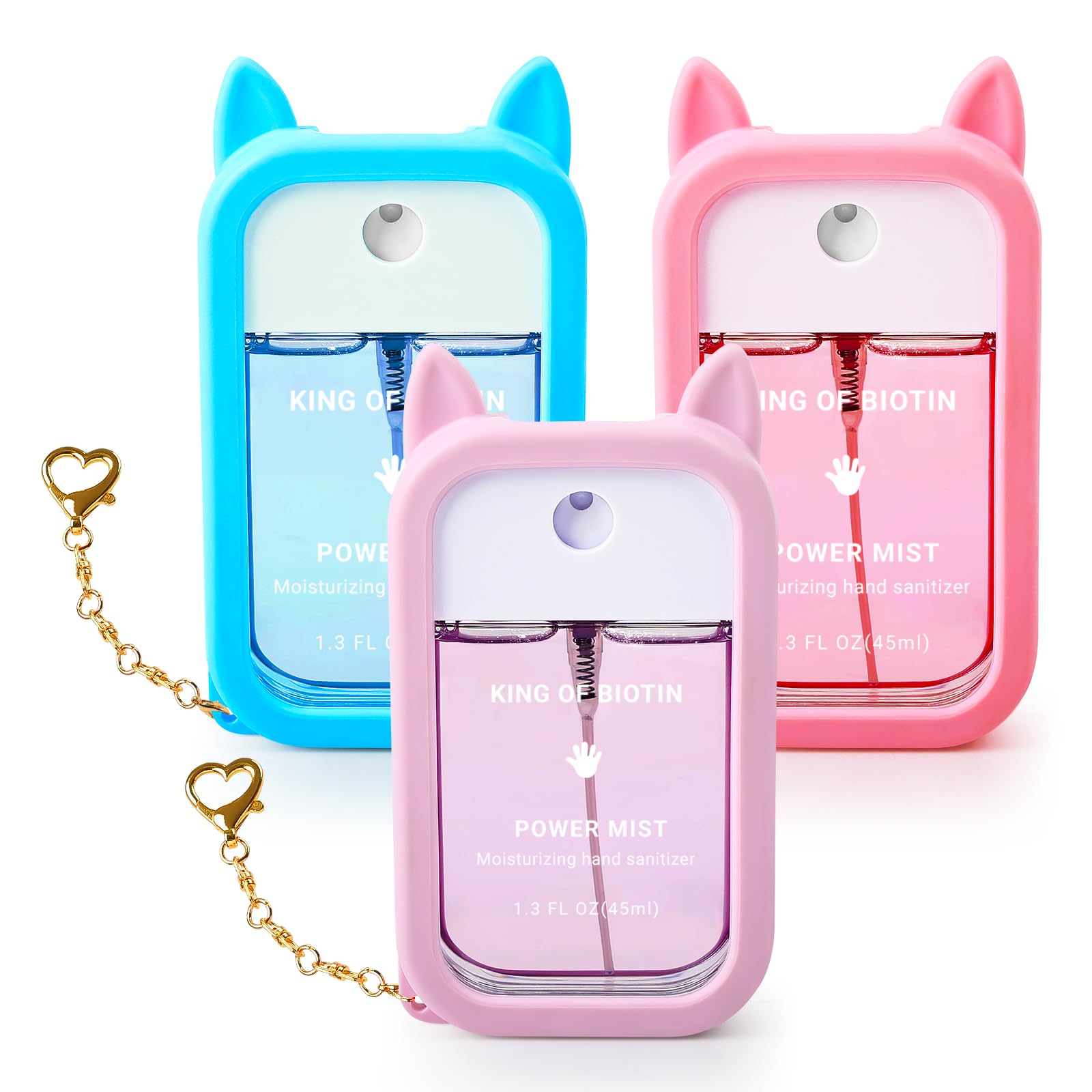 King of Biotin hand sanitizer spray in silicone case for on-the-go protection.