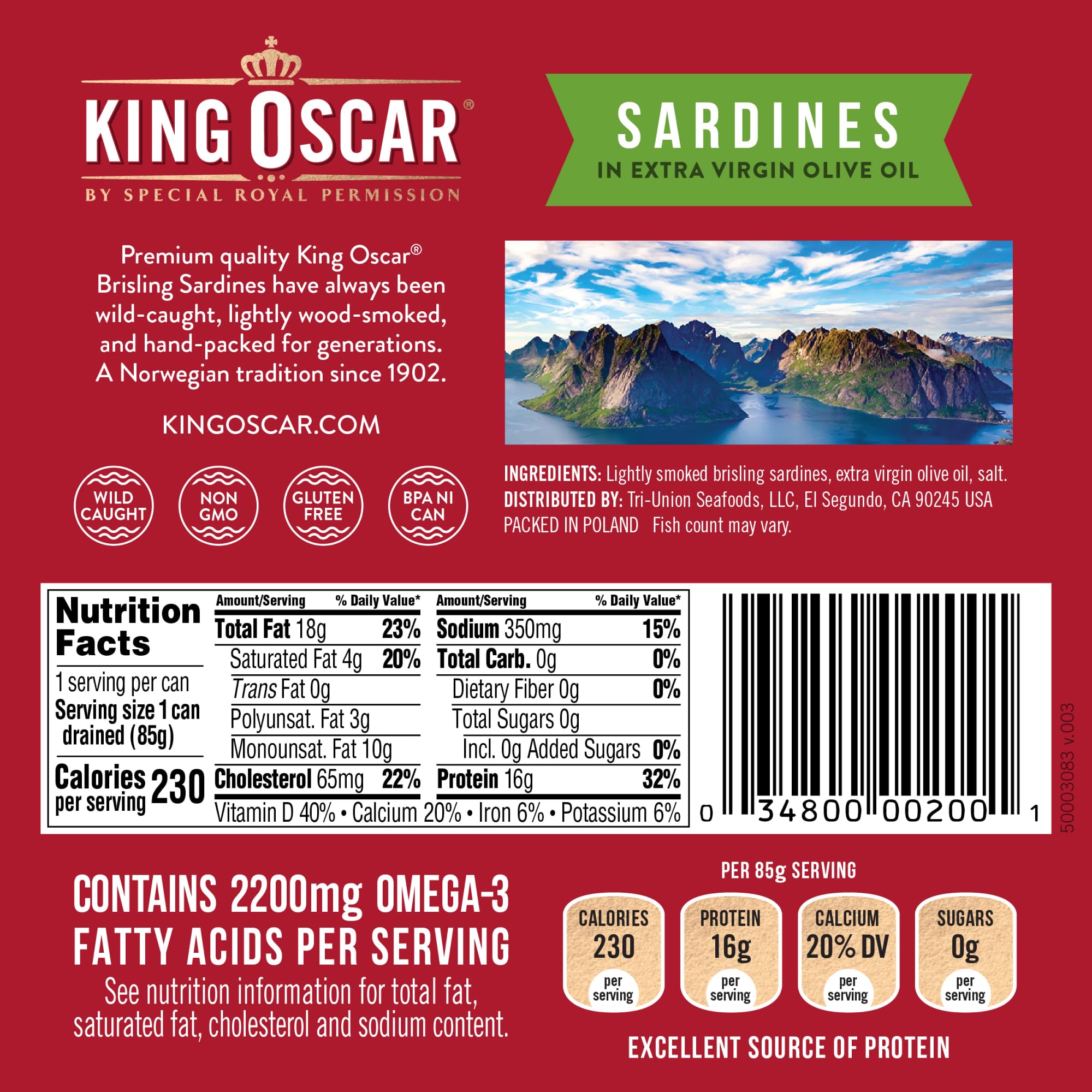 King Oscar brisling sardines in olive oil close-up, highlighting delicate texture and flavor.