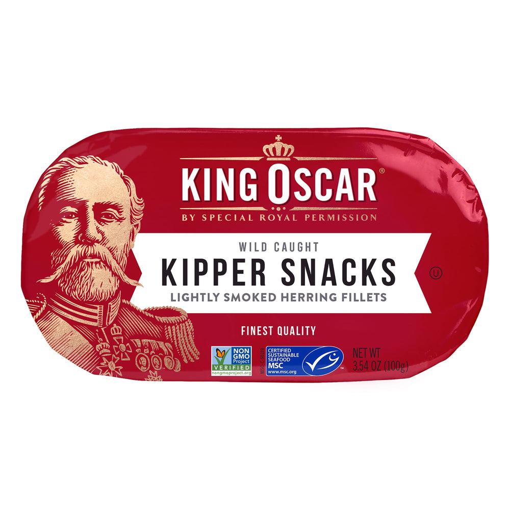 King Oscar Kipper Snacks wild-caught North Atlantic herring, sustainably sourced and delicious.