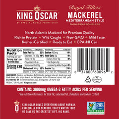 King Oscar mackerel in olive oil with olives and peppers enhances salads.