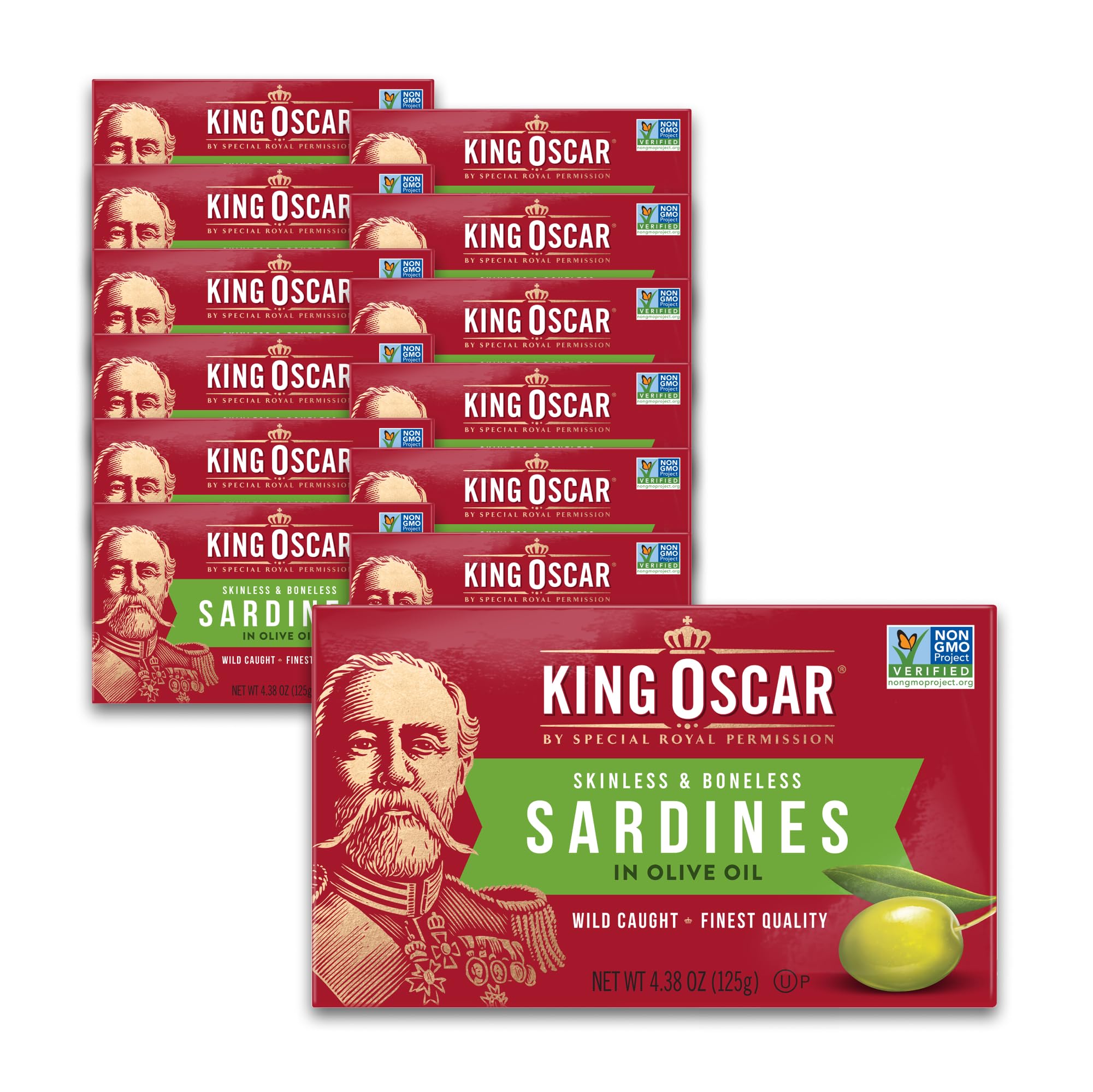 King Oscar sardines in olive oil can highlighting premium quality and easy ring-pull packaging