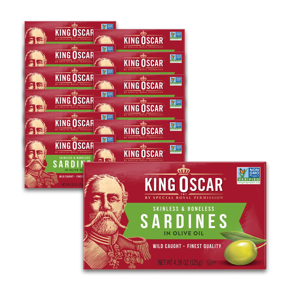 King Oscar sardines in olive oil can highlighting premium quality and easy ring-pull packaging
