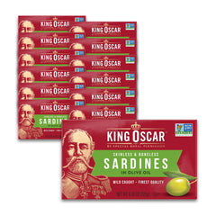 King Oscar sardines in olive oil can highlighting premium quality and easy ring-pull packaging