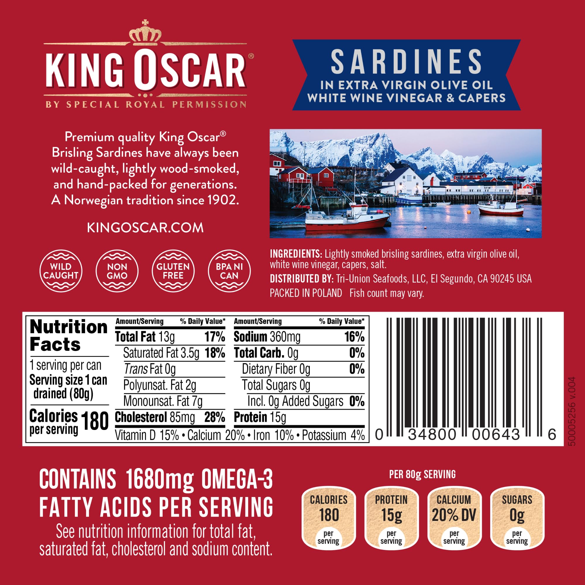 King Oscar sardines in olive oil with white wine vinegar glaze on crackers or pasta.