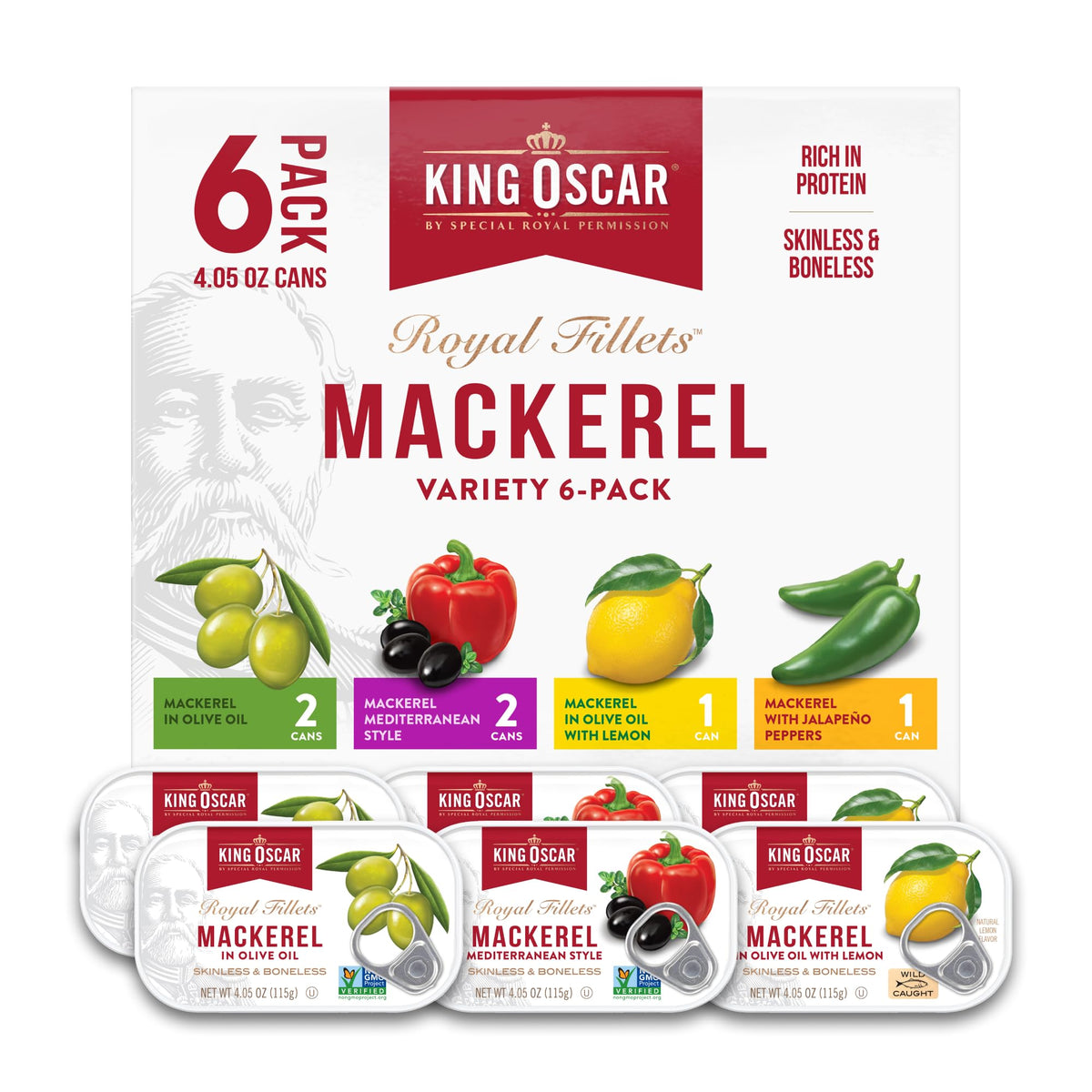 King Oscar skinless boneless mackerel in olive oil can for quick protein meals