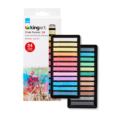 KINGART 24-piece pastels set colors on paper for vibrant drawings and blending.
