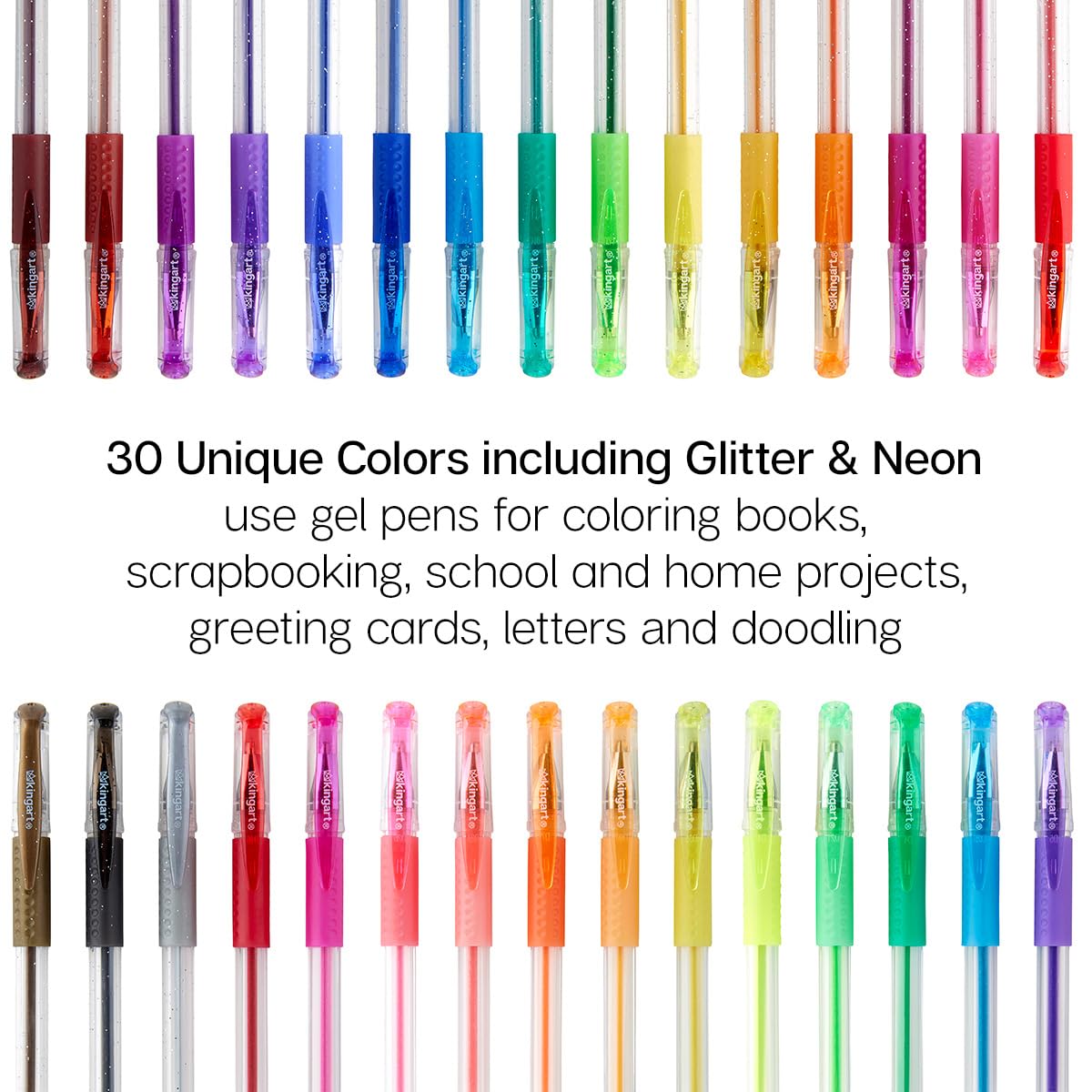 KingArt Glitter Rollerball Gel Pens on dark paper for bright shine