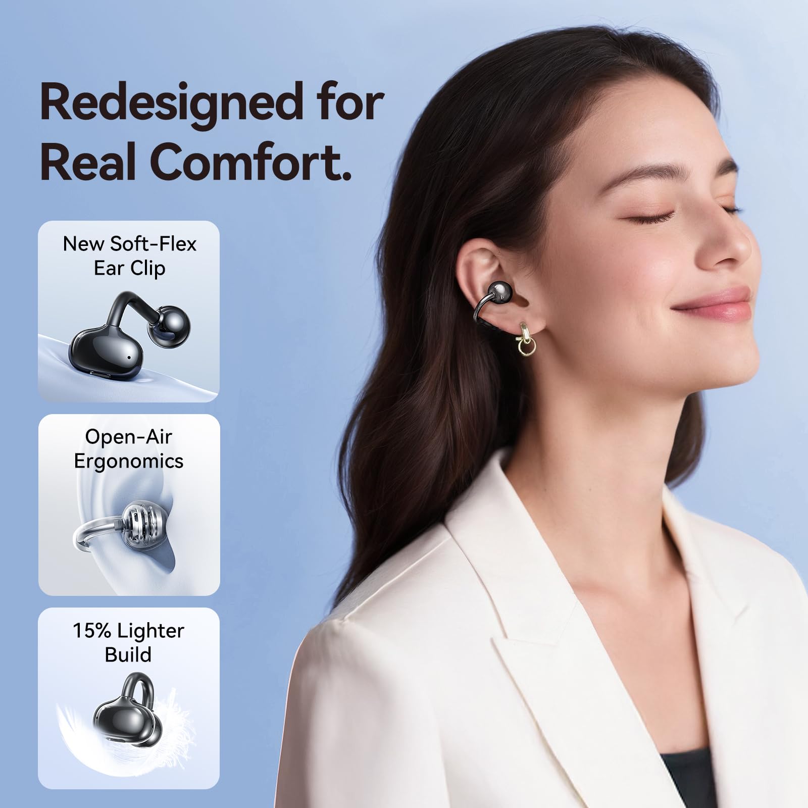 Kinglucky clip-on-earbuds 4.0g weight for light, pressure-free workouts.