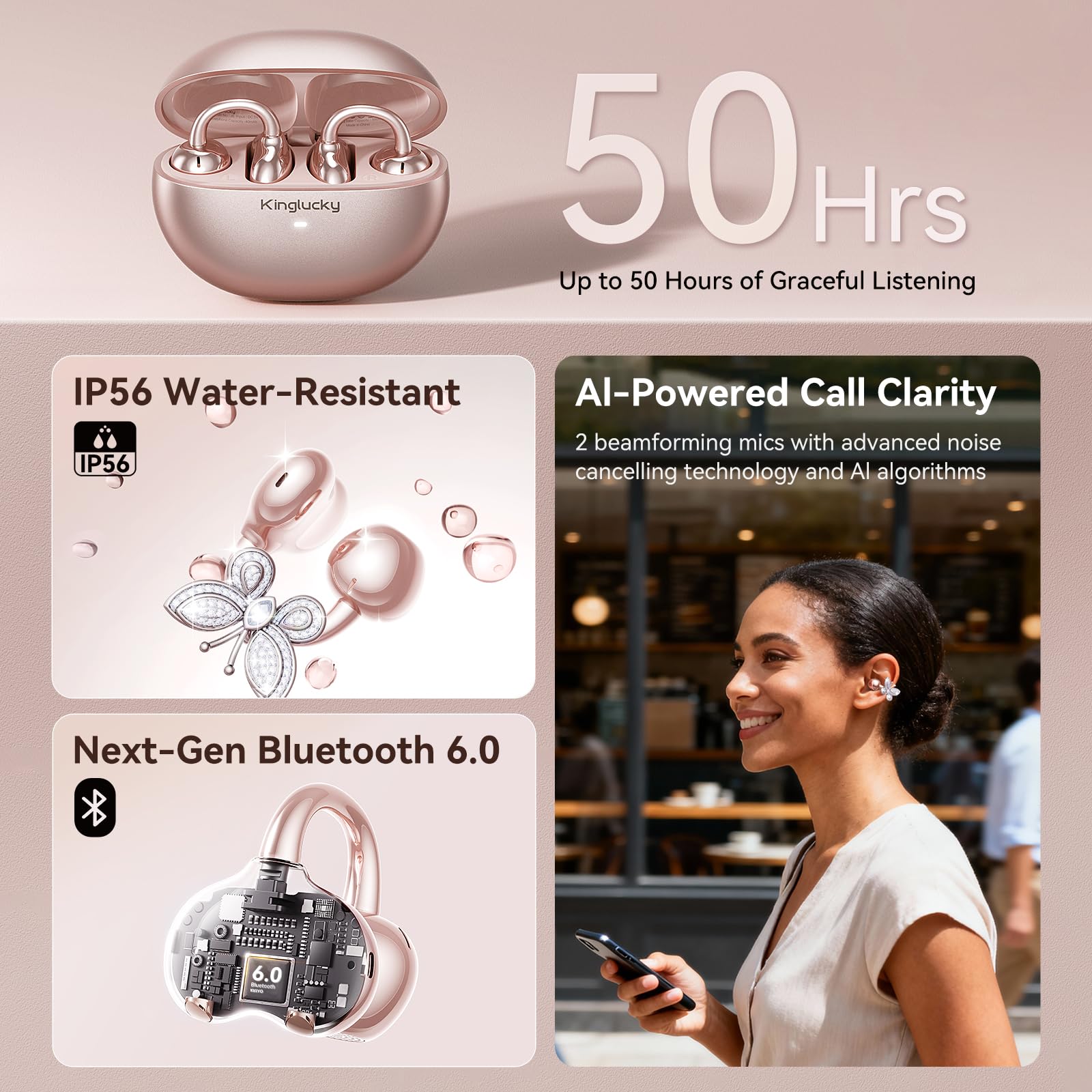 Kinglucky ClipFree ultra-lightweight earbuds weigh 4 g per ear for comfortable wear