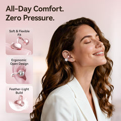 Kinglucky ClipFree lightweight clip design reduces ear pressure for glasses wearers.