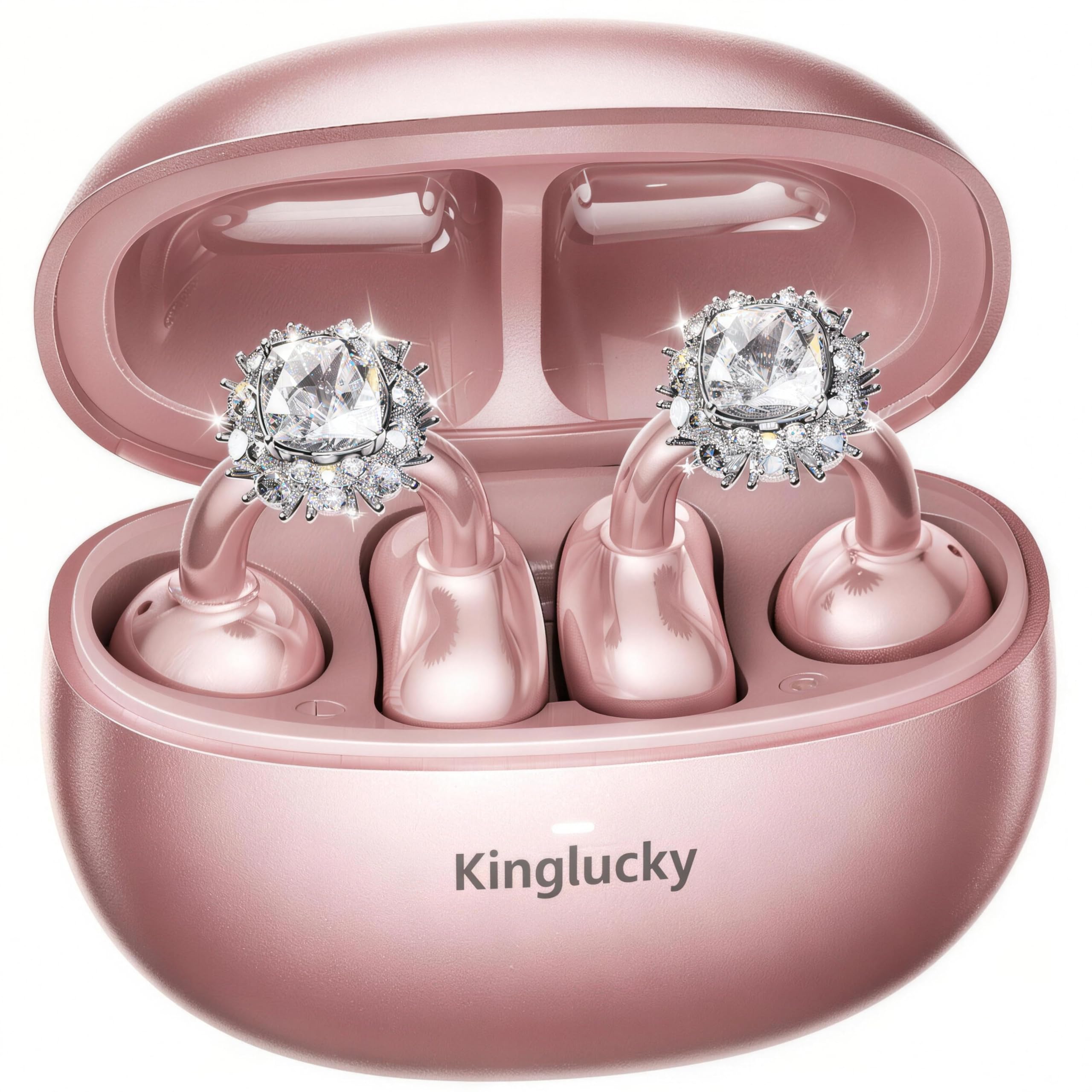 Kinglucky ClipFree open-ear in rose gold case offers jewelry-style comfort all day.