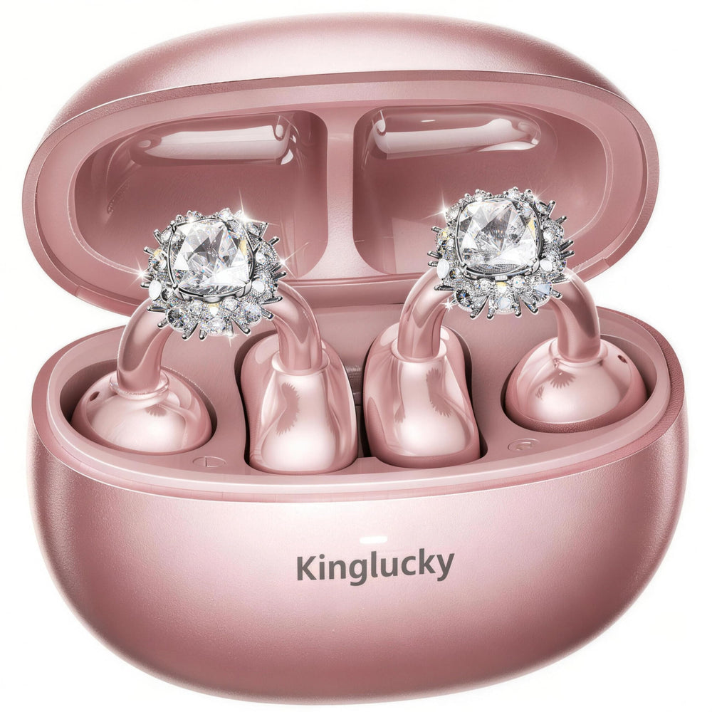 Kinglucky ClipFree open-ear in rose gold case offers jewelry-style comfort all day.