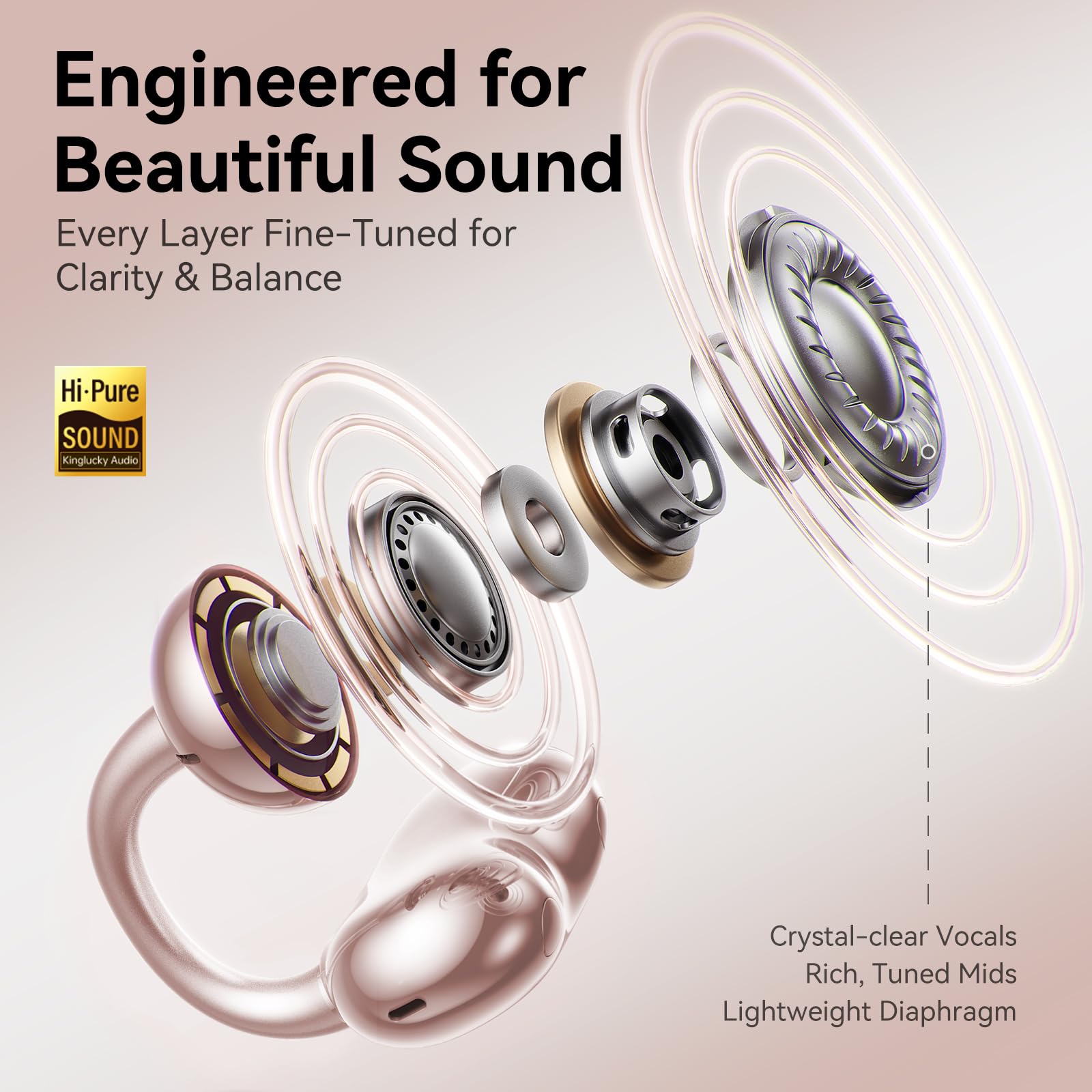 Kinglucky ClipFree open-ear sound delivers clear vocals with natural balance for podcasts and calls
