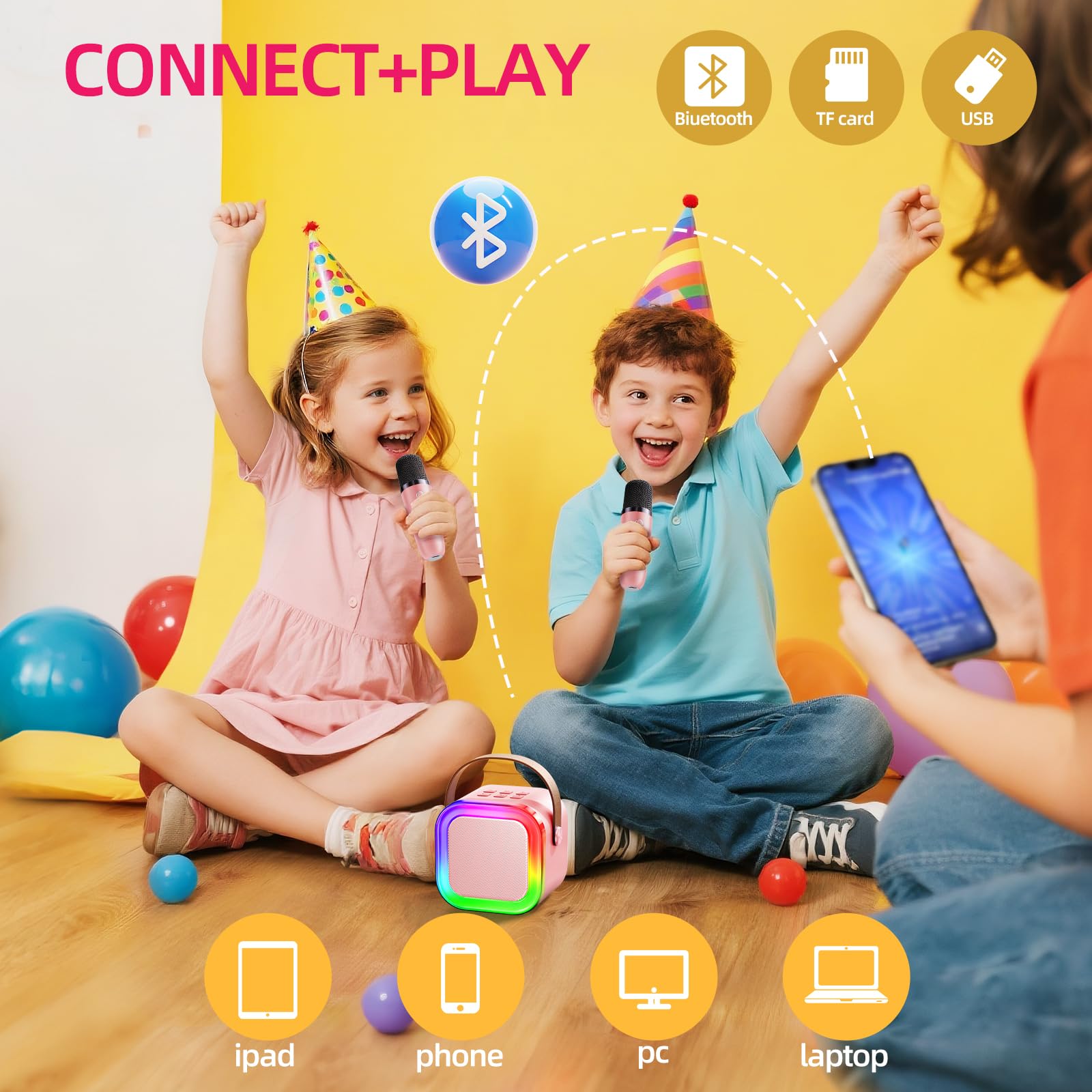Kinglucky mini karaoke Bluetooth pairing for quick setup with devices.