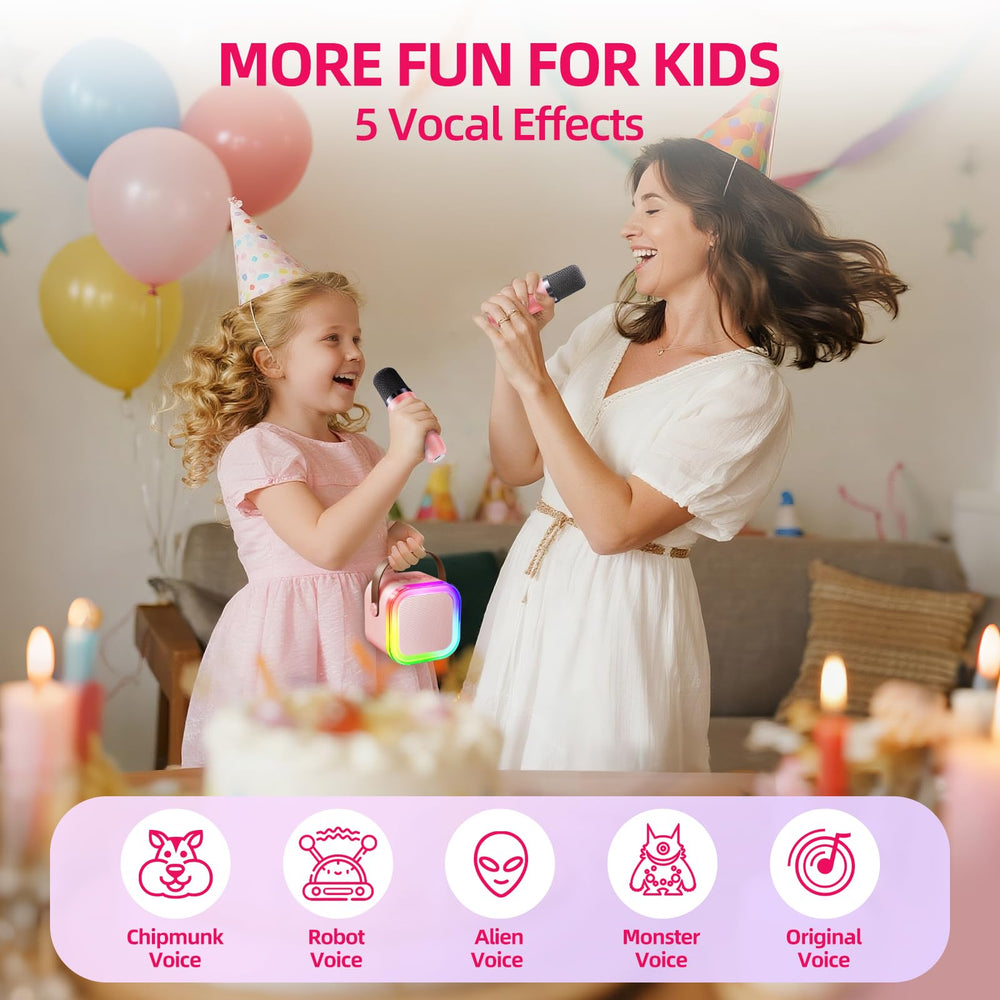 Kinglucky mini karaoke front view showcases a bright pink design for young performers.