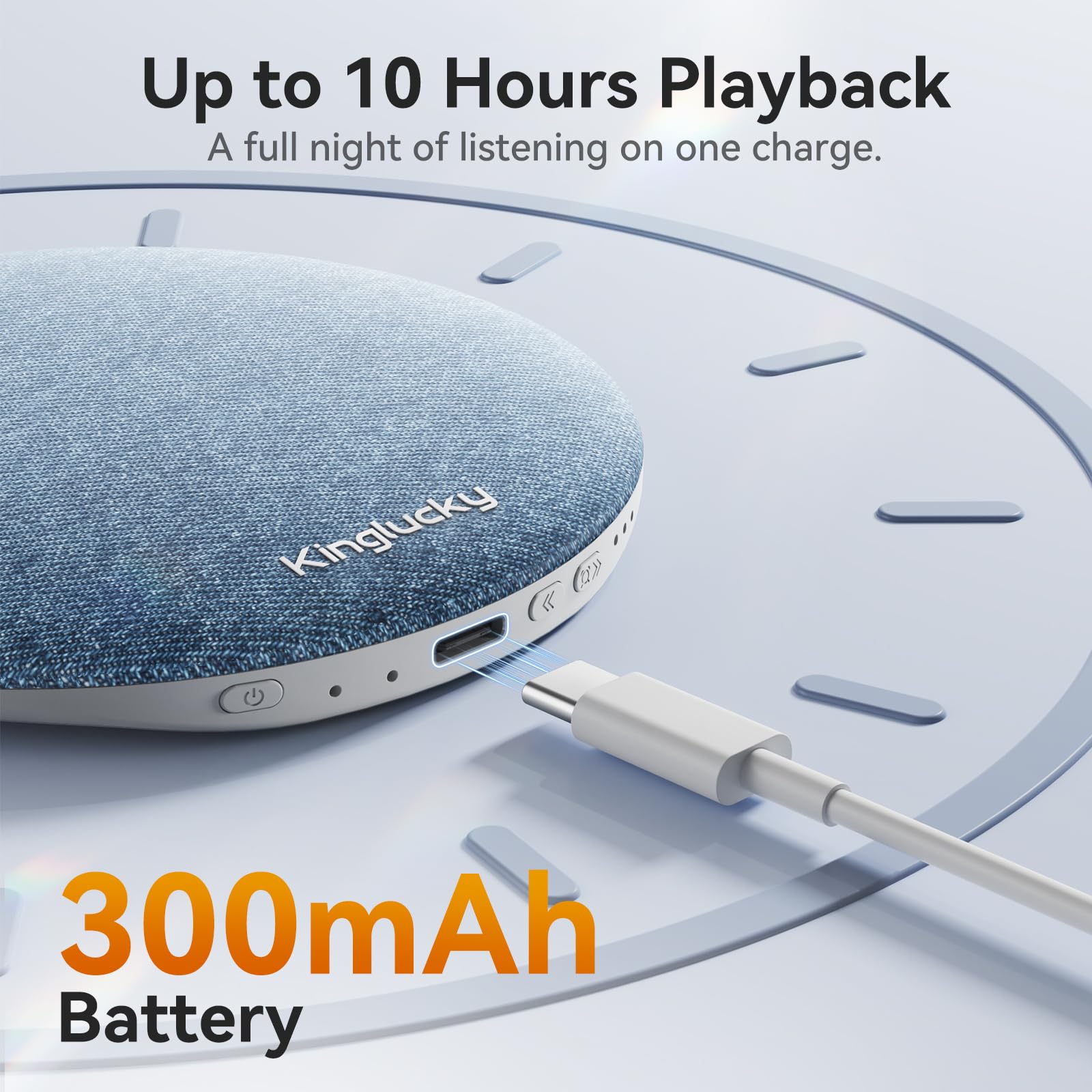 Kinglucky Pillow Speaker USB-C charging for quick recharge
