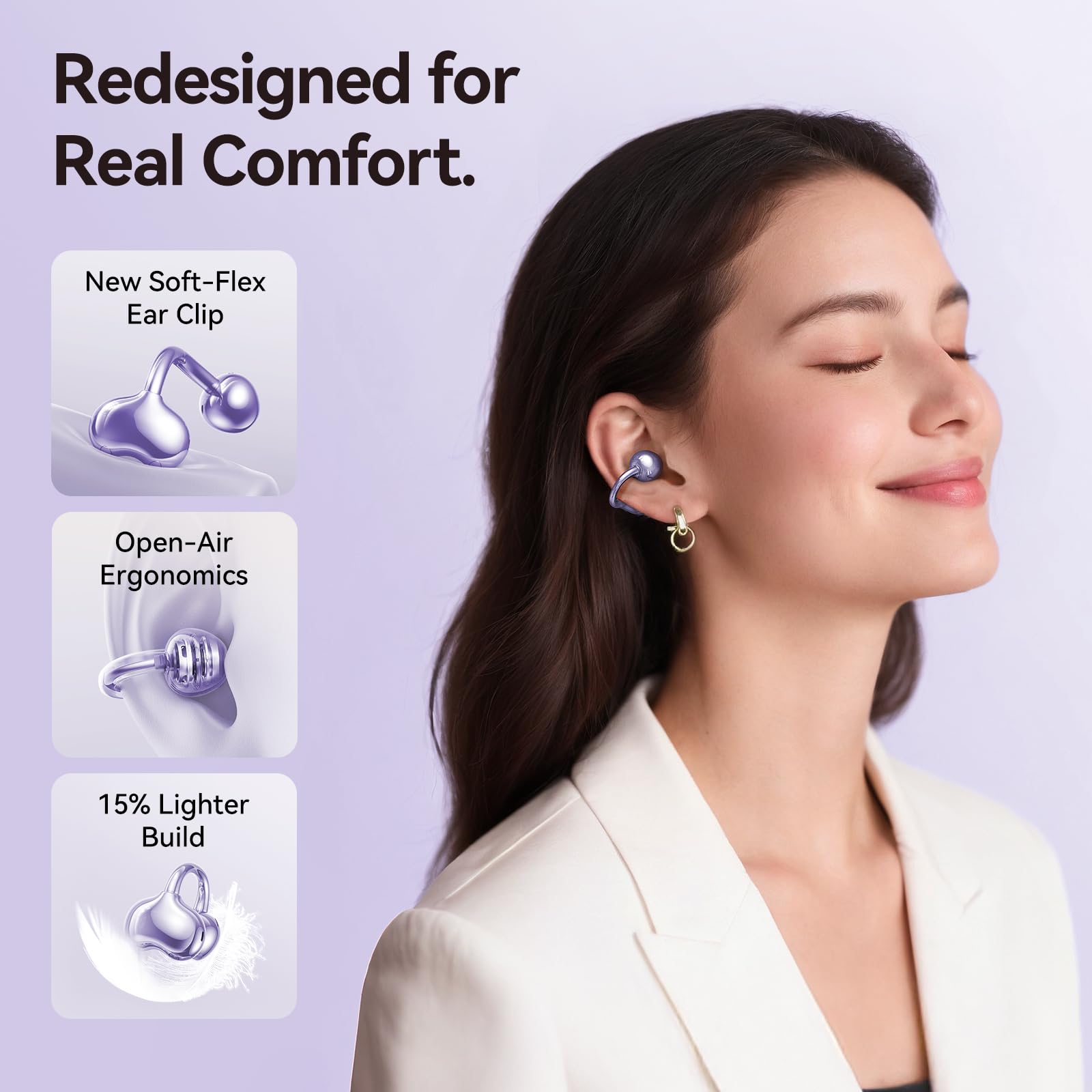 Kinglucky Upgraded Clip-On Earbuds glasses-friendly clip design