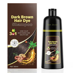 KingMing dark brown 3-in-1 hair dye shampoo bottle ready for at-home gray coverage.