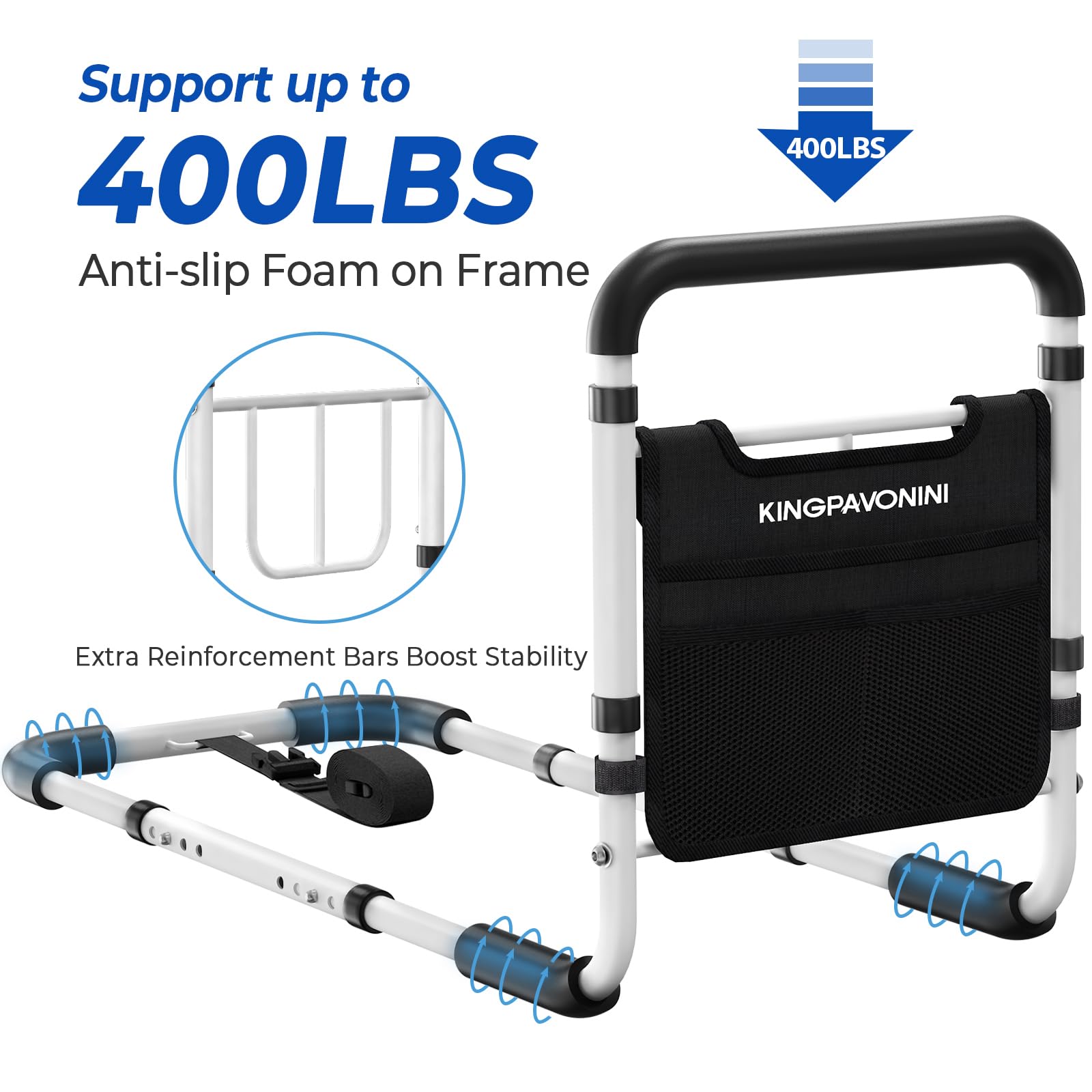 KingPavonini bed rail non-slip handle offers secure grip during transfers.