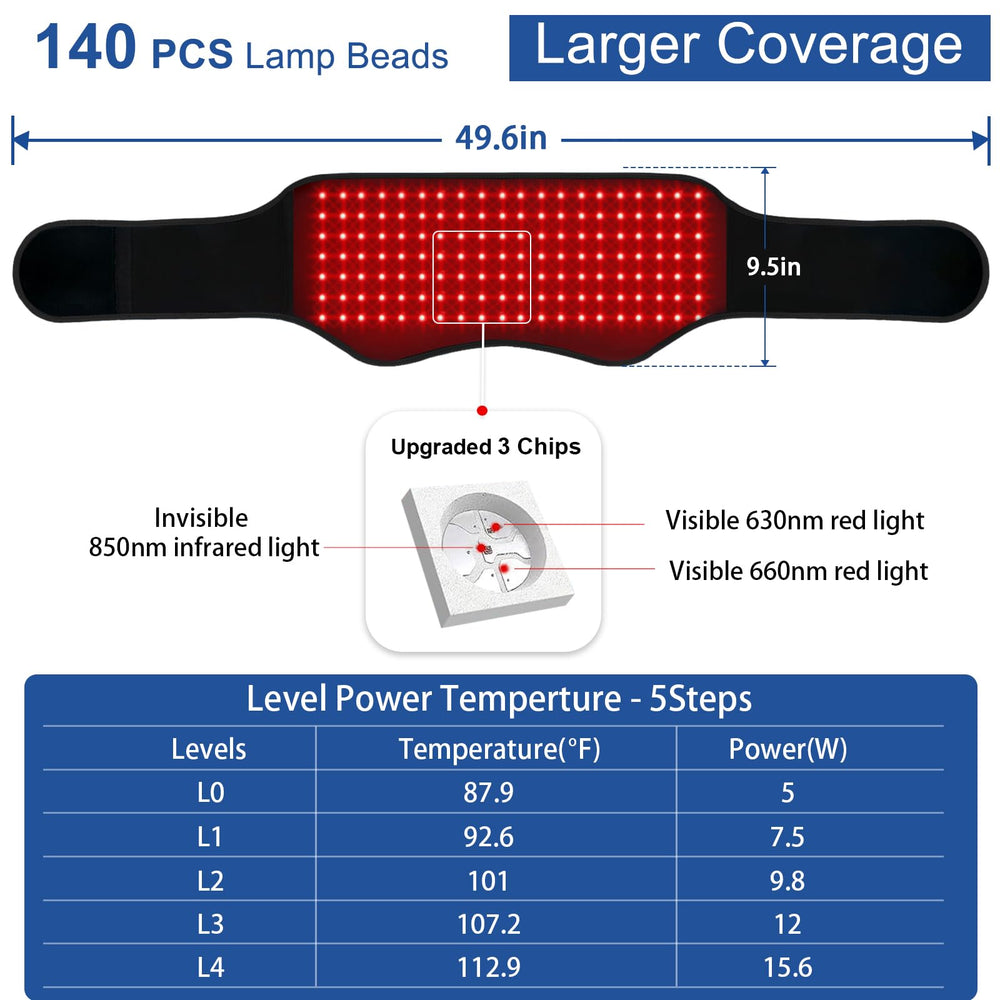 KingPavonini red light therapy belt back view showing ergonomic lumbar fit.