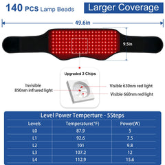 KingPavonini red light therapy belt back view showing ergonomic lumbar fit.