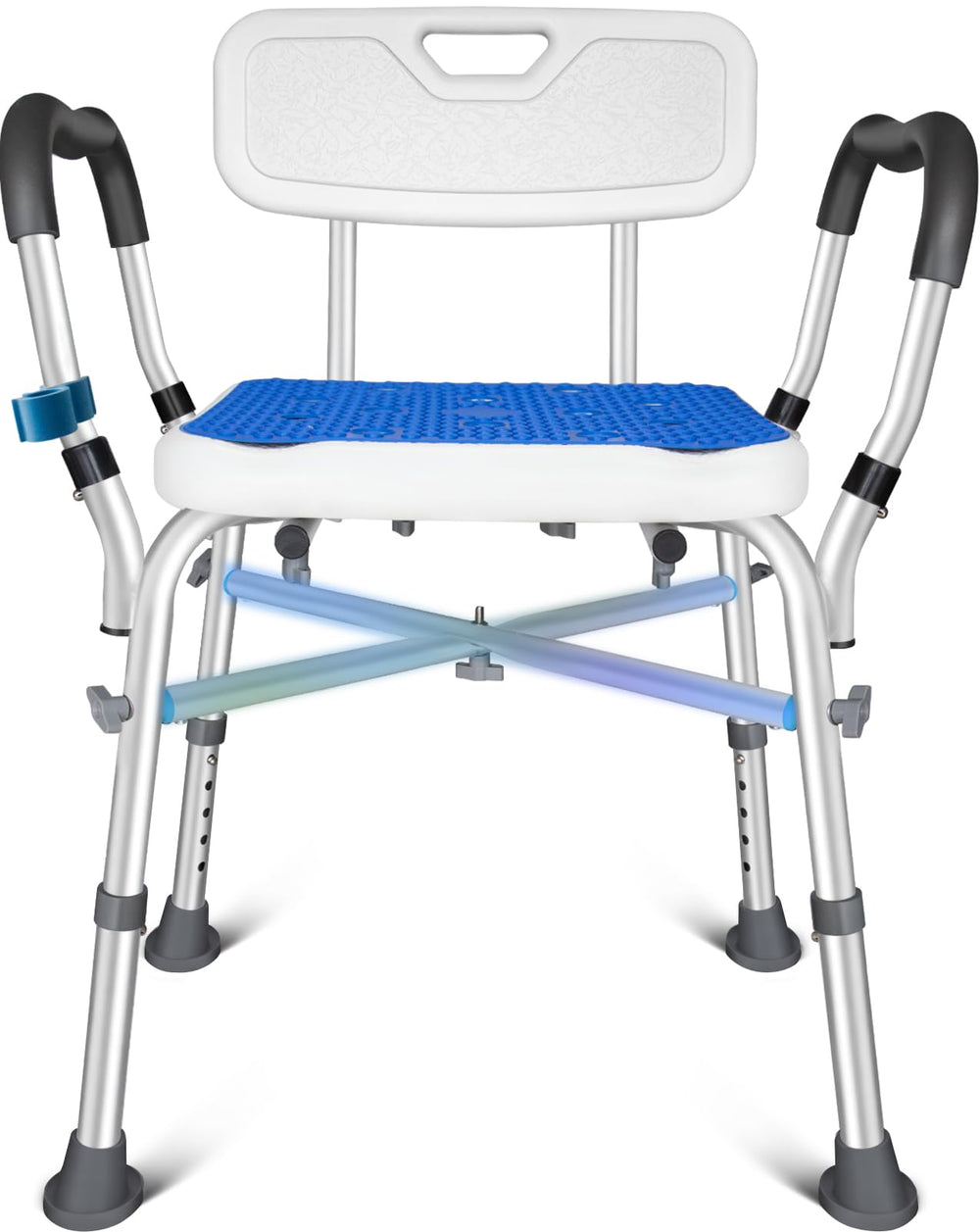 KingPavonini shower chair with arms and reinforced bar supports up to 550 lbs.
