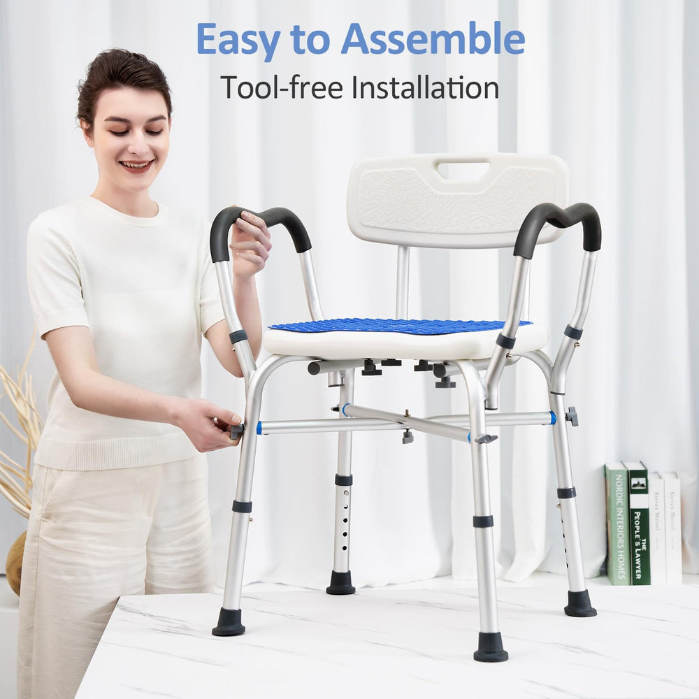 Lightweight, portable design with a wide seat for easy transfers.