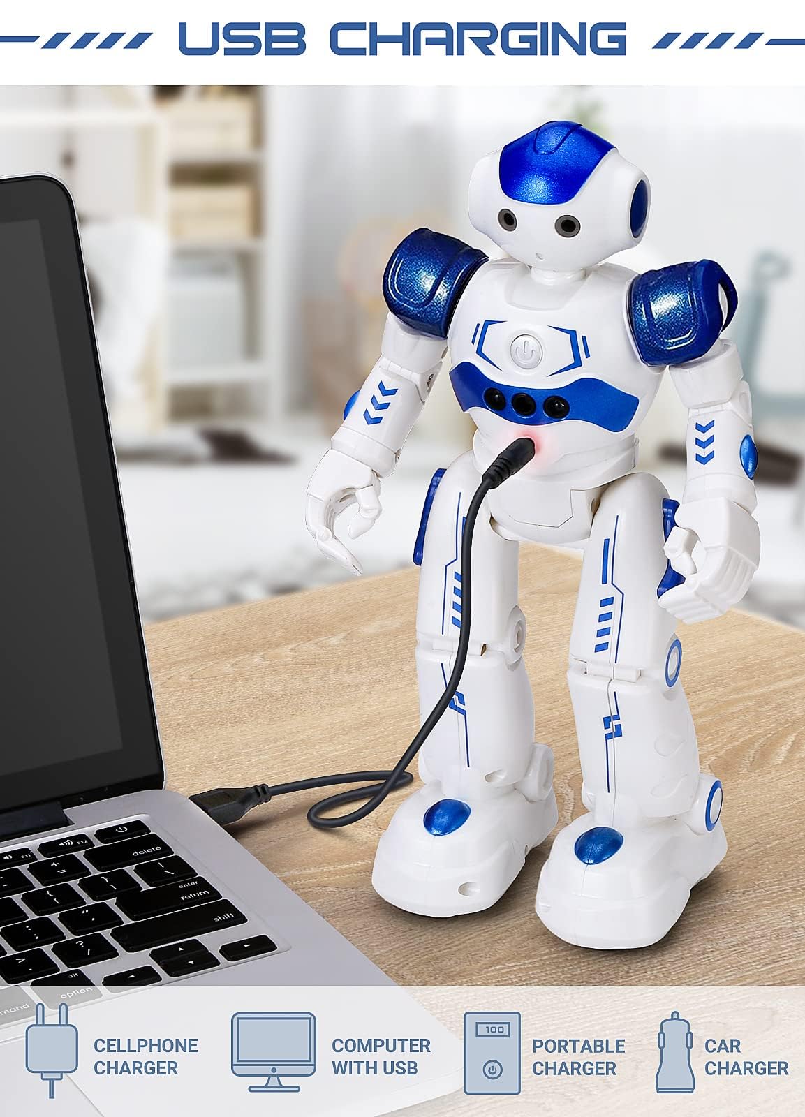 KingsDragon RC robot USB charging provides convenient, battery-free play sessions.