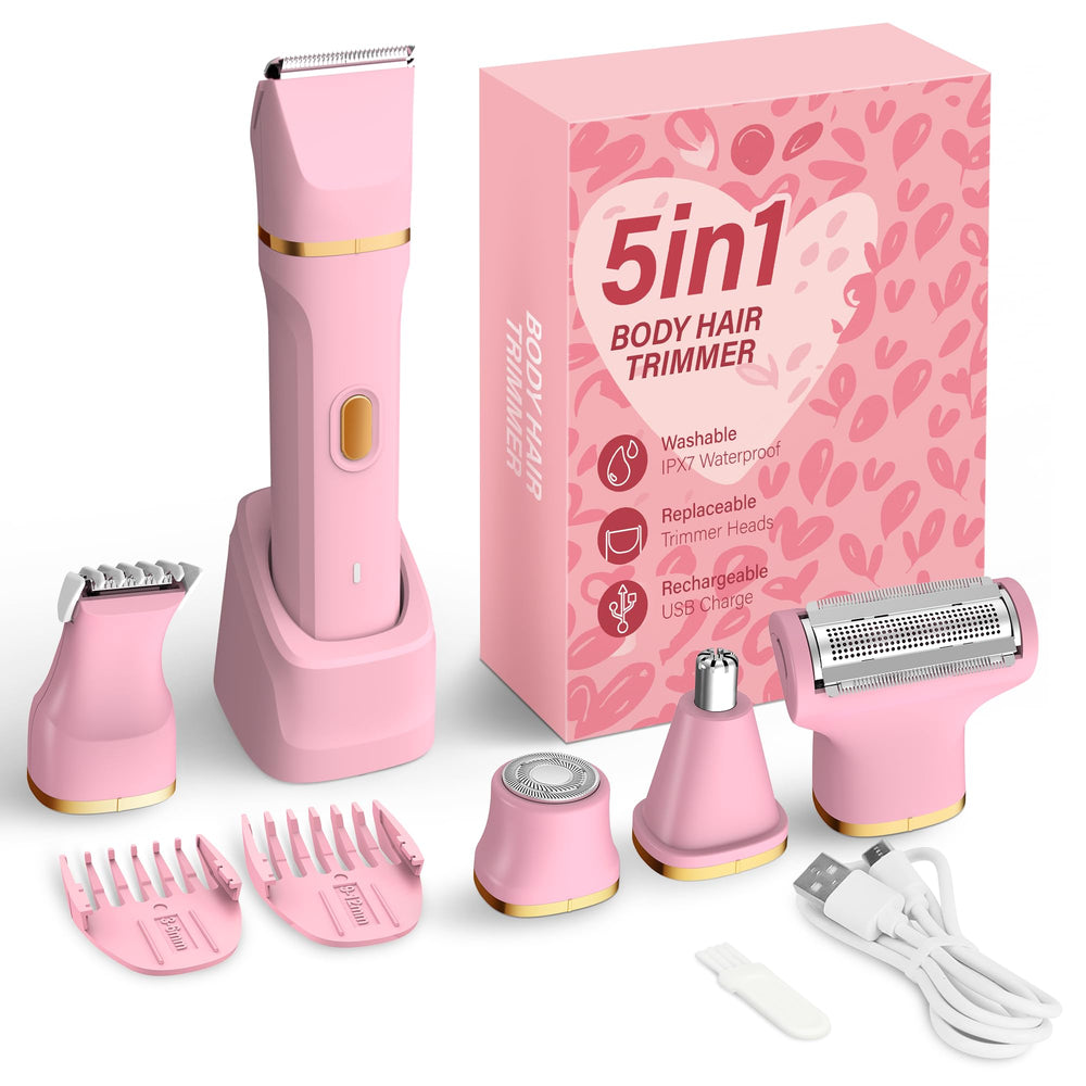 KINGTEE 5-in-1 bikini trimmer pink front view enables precise grooming for smooth skin