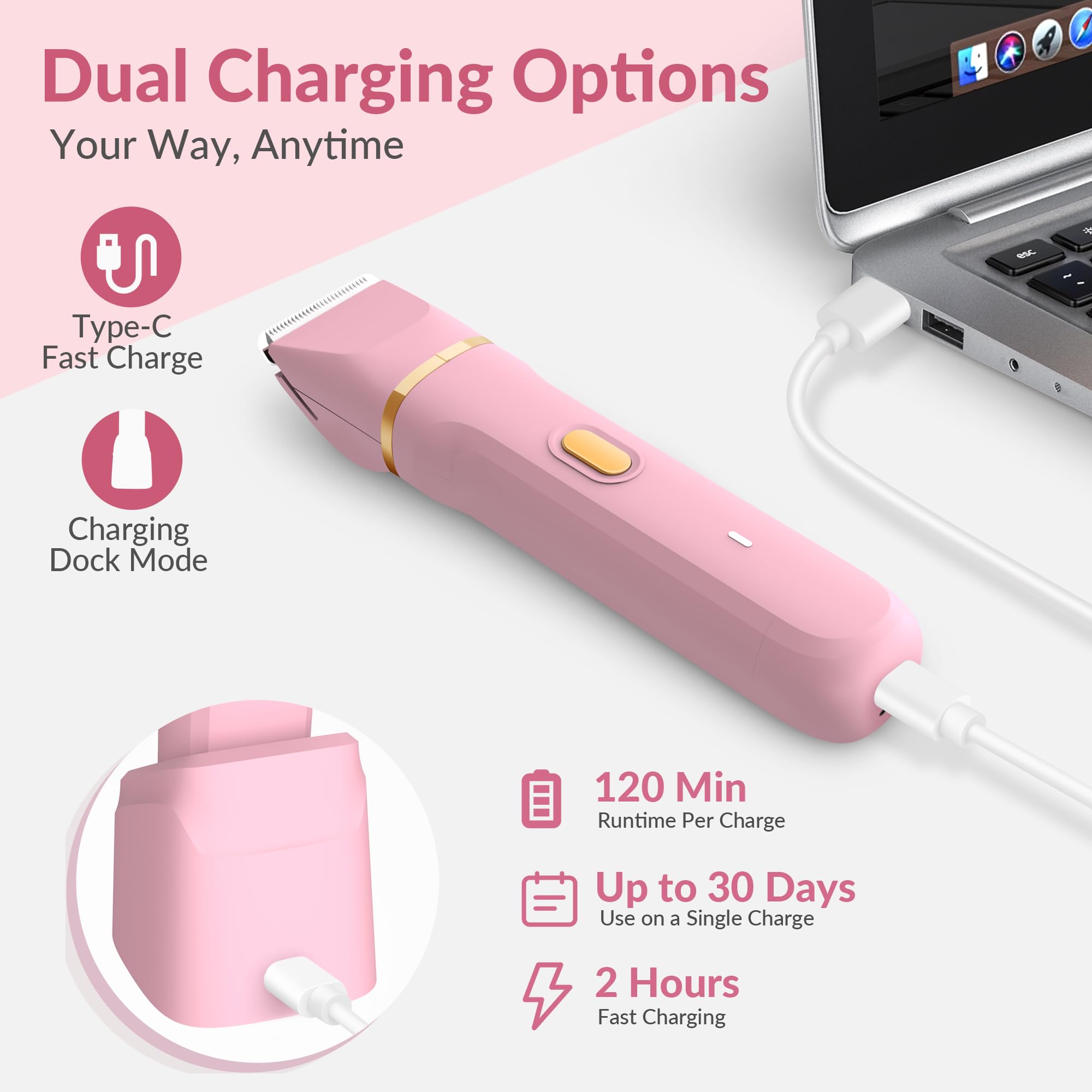 KINGTEE pink waterproof trimmer supports wet and dry use for convenient routines