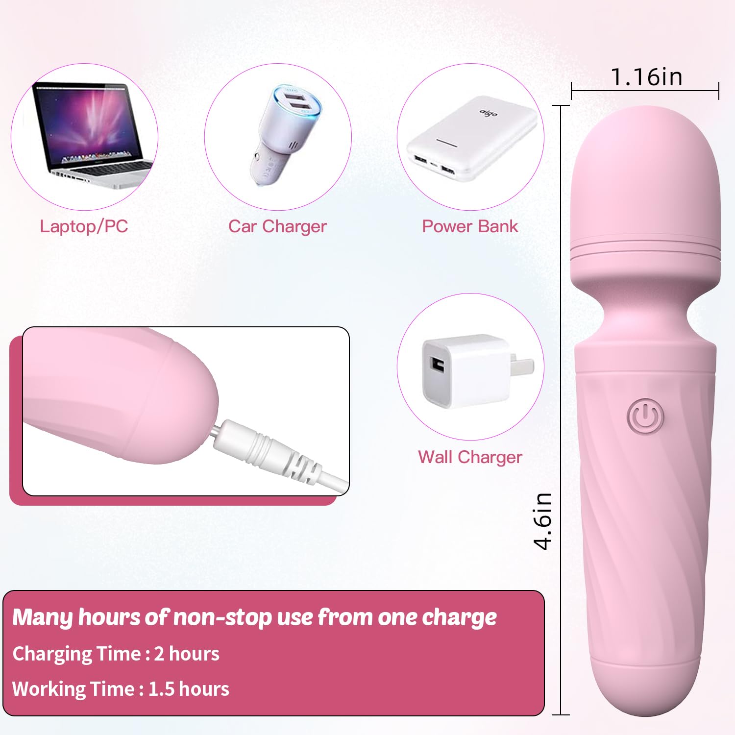 KINGWAND massager with USB charging for quick power.