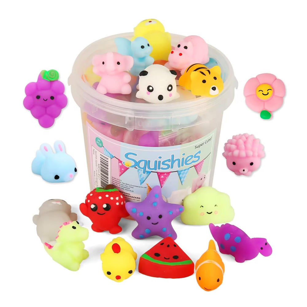 Kingyiao 24-piece squishies set in colorful mini shapes for tactile play and focus