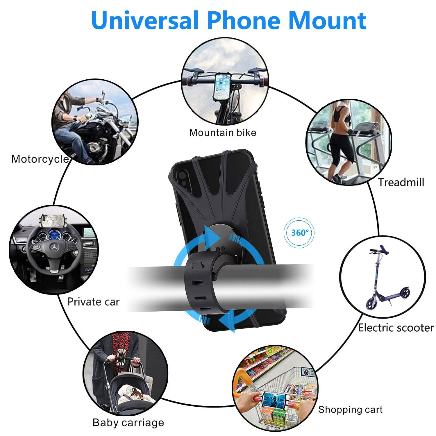Kinizuxi mount securing phones on bike, stroller, or scooter during movement.