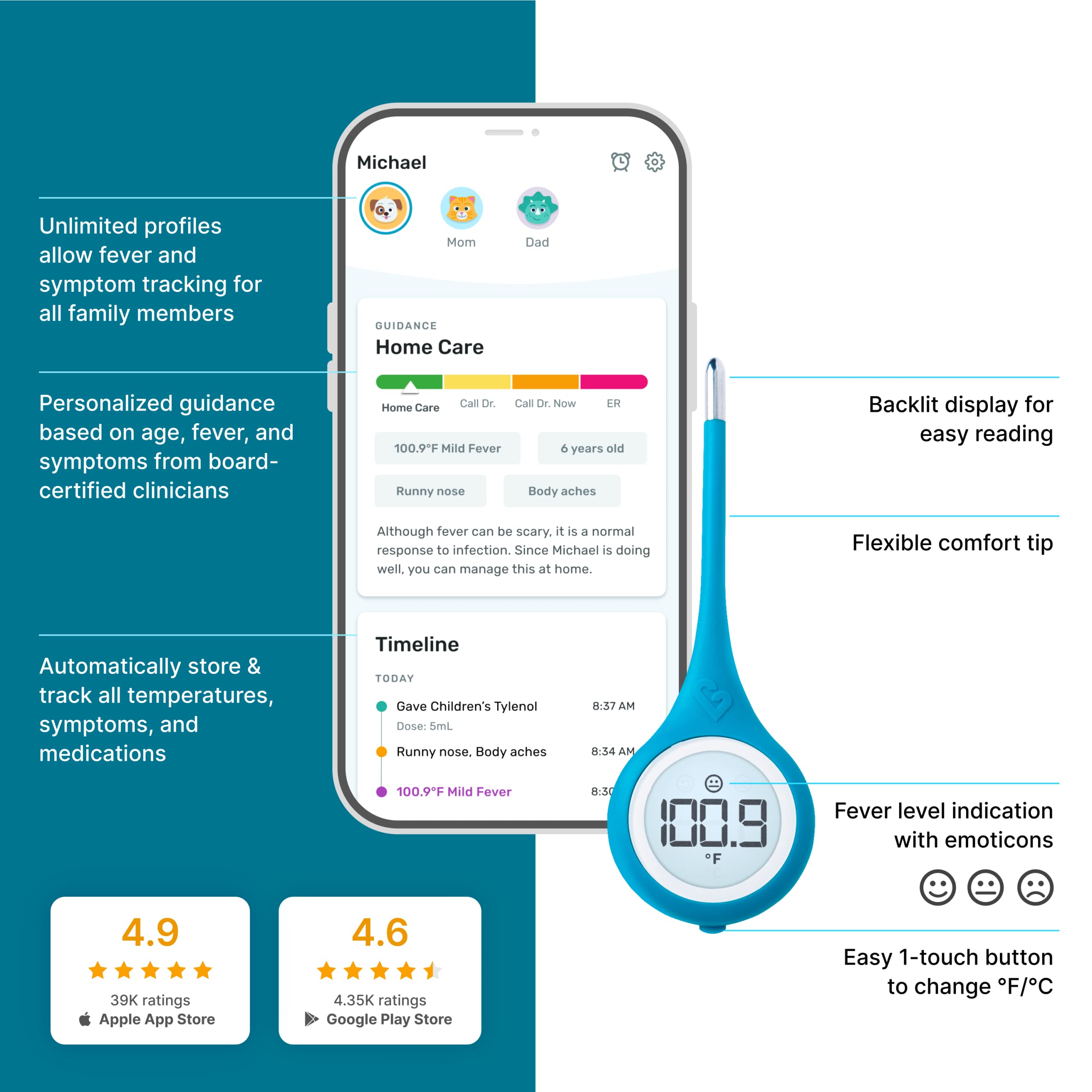 Kinsa QuickCare thermometer used underarm for younger children
