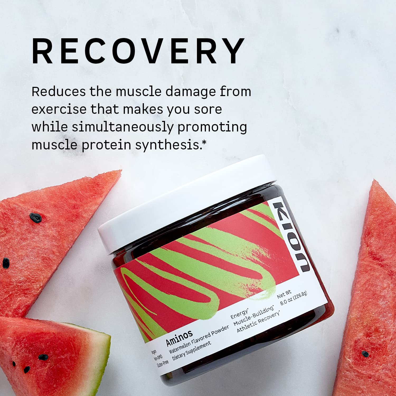 Vegan-friendly amino acid blend label on the tub.