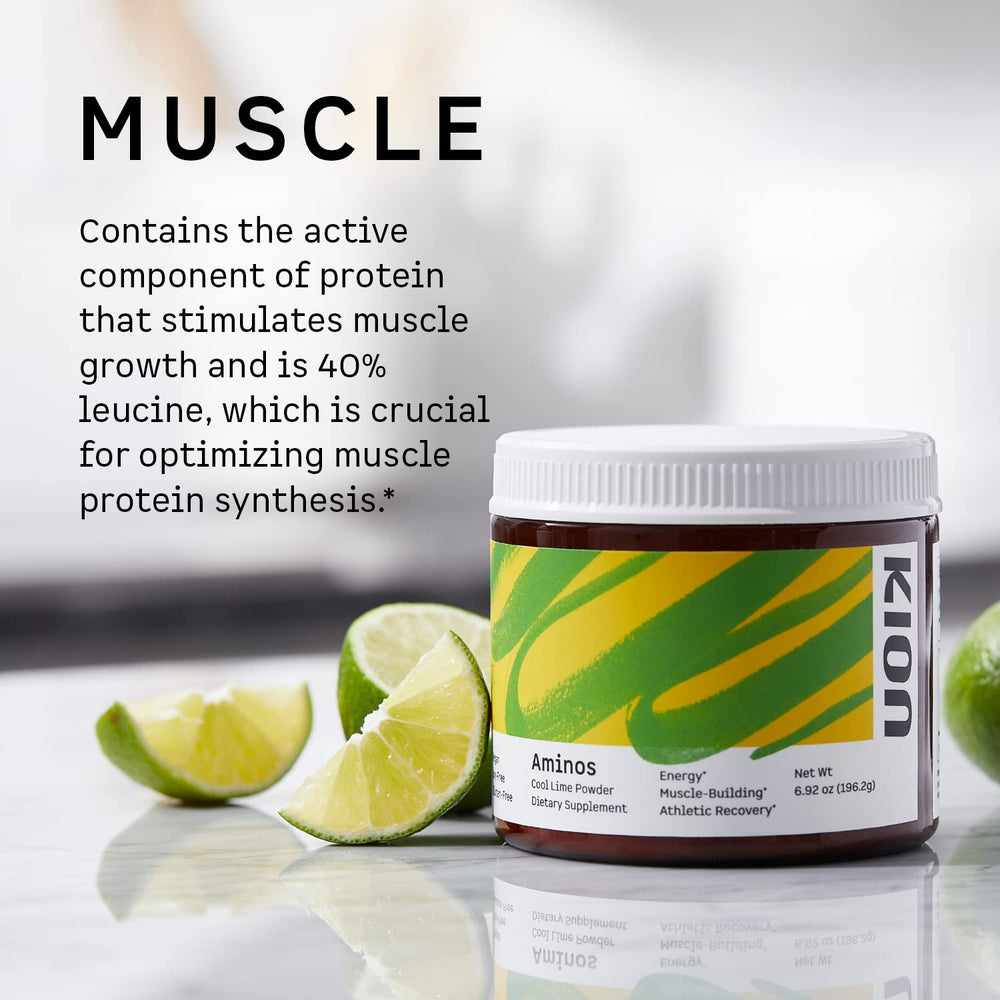 Kion Aminos ingredients-label highlights all nine EAAs plus BCAAs.
