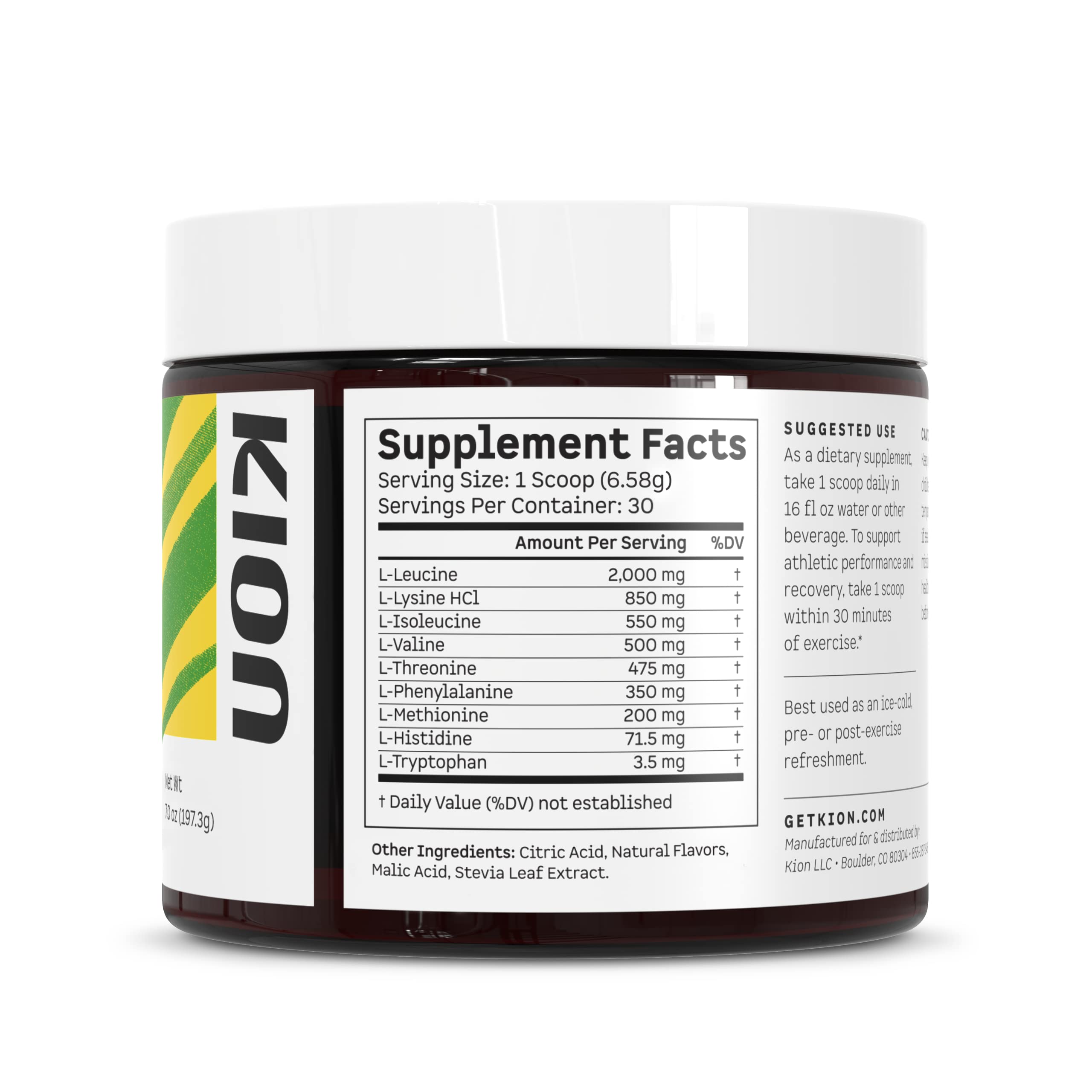 Kion Aminos ingredients panel confirms nine EAAs and BCAAs