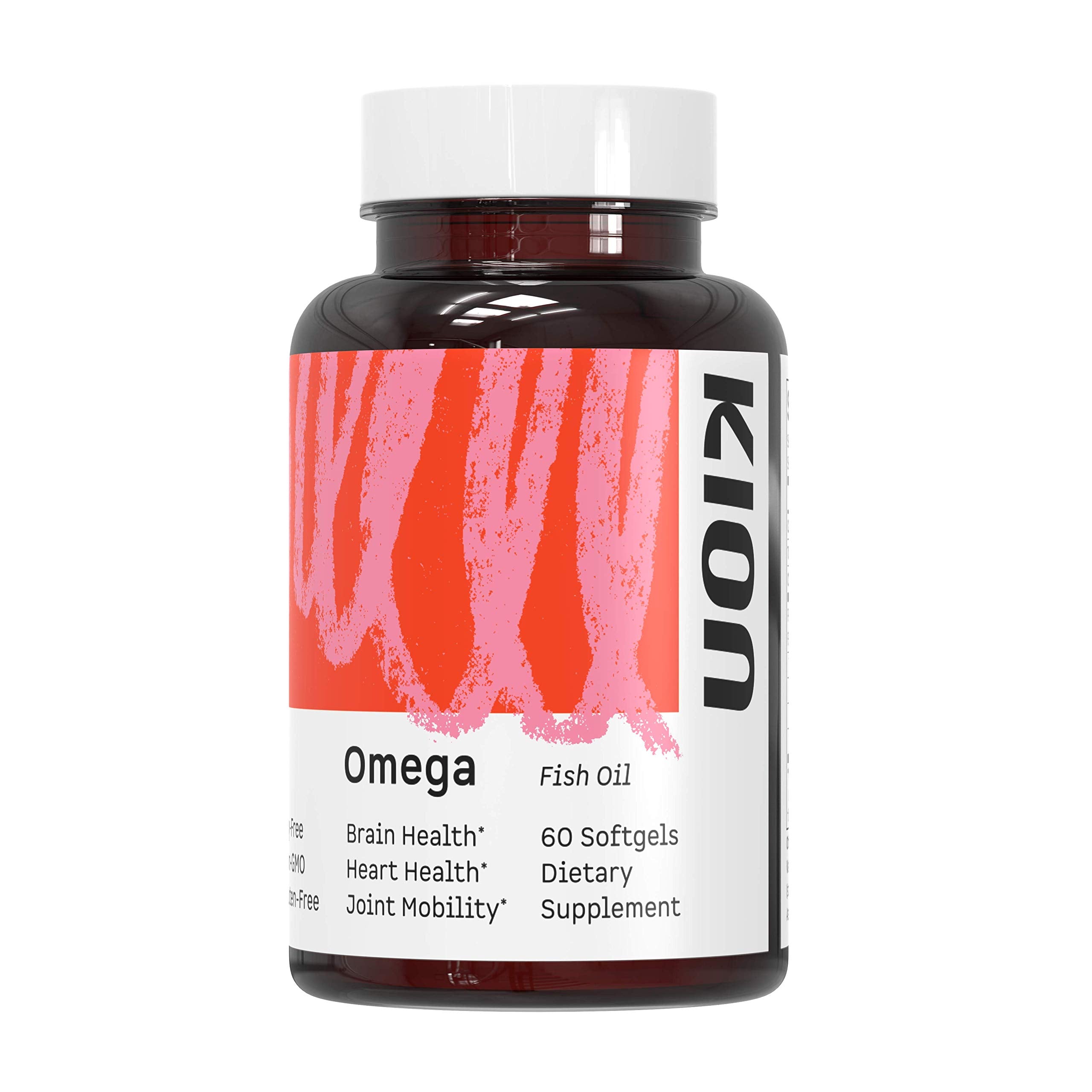 Kion Omega 1000 mg bottle front, a burpless omega-3 option for daily wellness.