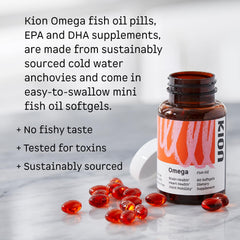 Kion Omega label highlights EPA and DHA amounts for informed daily use.