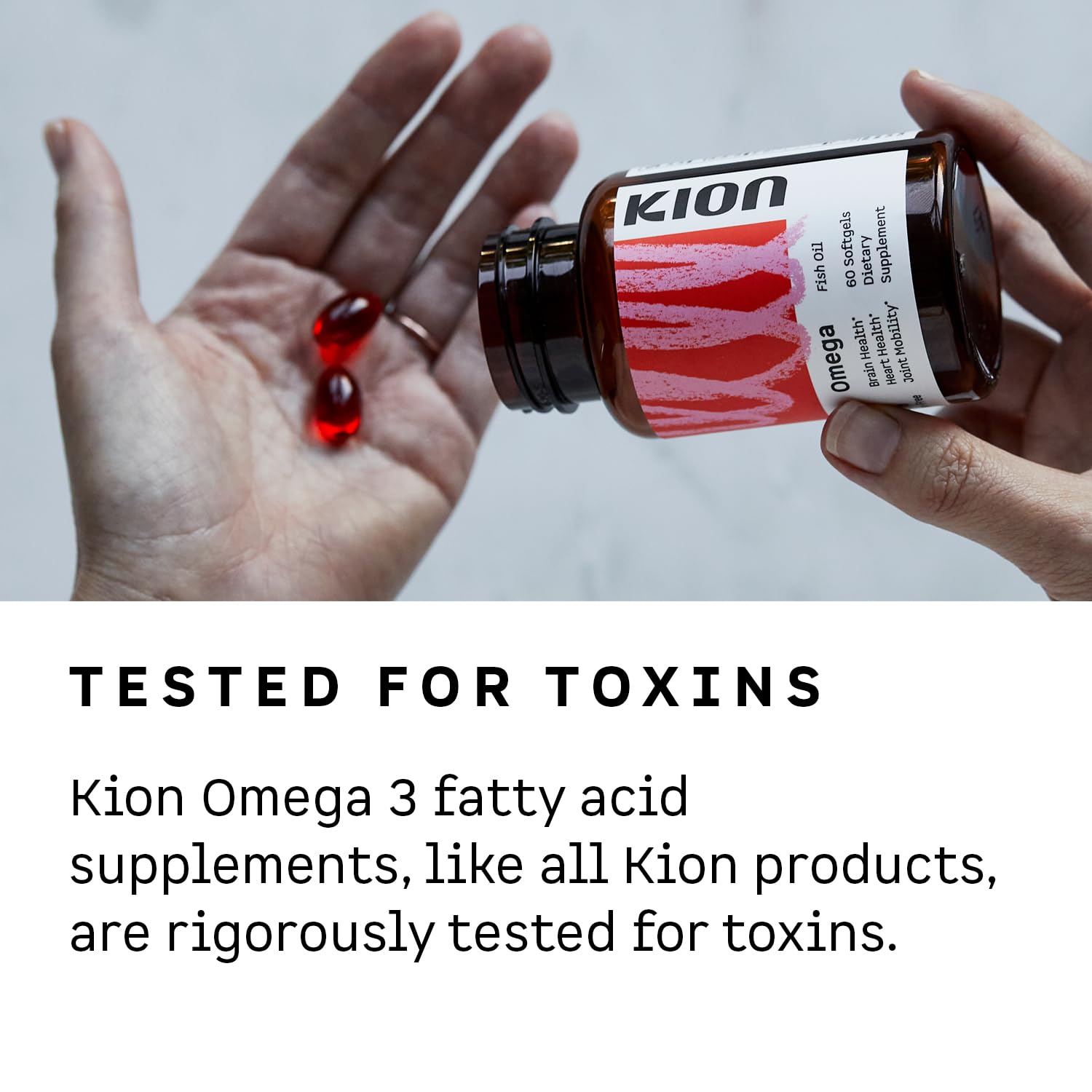 Kion Omega preserved with rosemary and astaxanthin for freshness and antioxidant support.