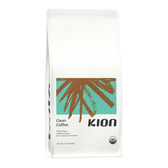 Kion Organic Ground Coffee packaging highlights eco-friendly branding and freshness.