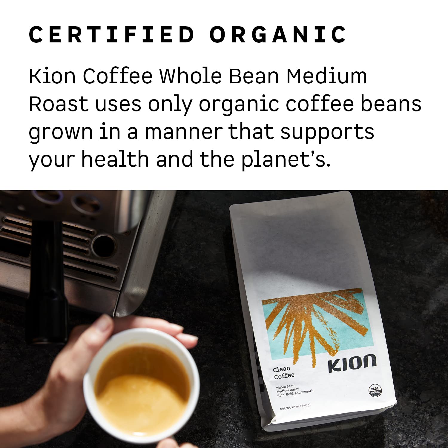 Kion Organic Ground Coffee smokeless roaster delivers cleaner aroma.