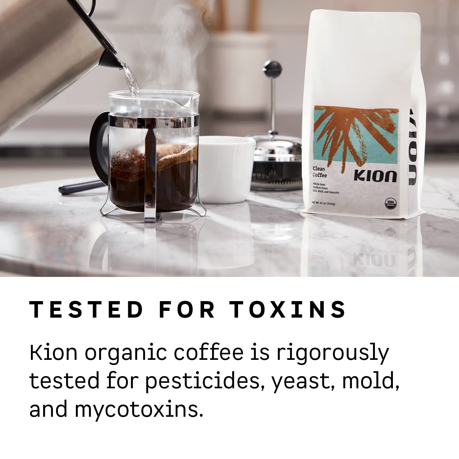 Kion Organic Ground Coffee specialty grade top 3 percent on beans.